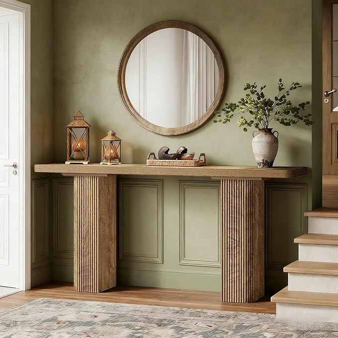 Tribesigns 63-Inch Long Entryway Table, Farmhouse Console Table Behind Couch, Modern Wooden Entry Stand with Fluted Deign for Living Room, Hallway, Foyer, Entrance