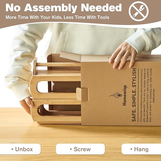 Bamboo Nursery Floating Book Shelves for Wall, Fully Assembled – Set of 3 Wall Mounted Bookshelves for Kids Room, Baby Room, Nursery Decor, 16.5 Inch Natural