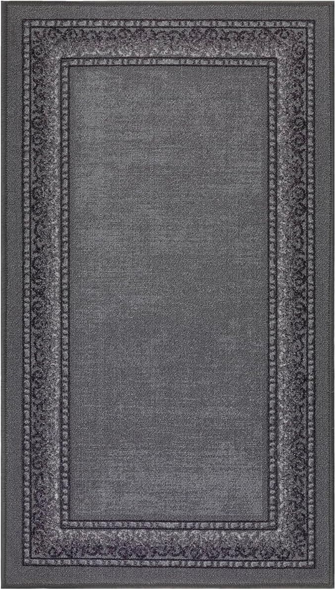Antep Rugs Alfombras Bordered Modern 2x4 Non-Slip (Non-Skid) Low Pile Rubber Backing Kitchen Area Rug (Gray, 2'3" x 4')