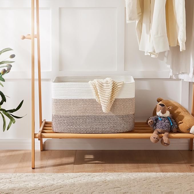 Blanket Basket,Rectangle Woven Baskets for Storage,30L Laundry Basket for Decorative Nursery Blanket,Toys,Dirty Clothes and Magazine in Shelves,Baby Room,and Living Room