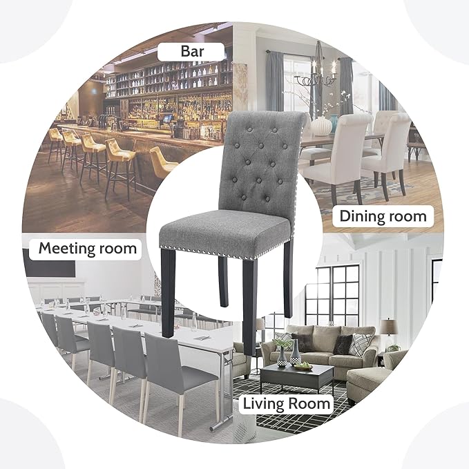 Westice Dining Room Chairs Set of 6 Upholstered Fabric Kitchen Chairs Dining Room Side Chair with Nailhead Trim and Rubber Wood Legs for Small Space Apartment, Gray