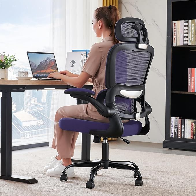TRALT Office Chair Ergonomic Desk Chair, 330 LBS Home Mesh Office Desk Chairs with Wheels, Comfortable Gaming Chair, High Back Office Chair for Long Hours (Violet)