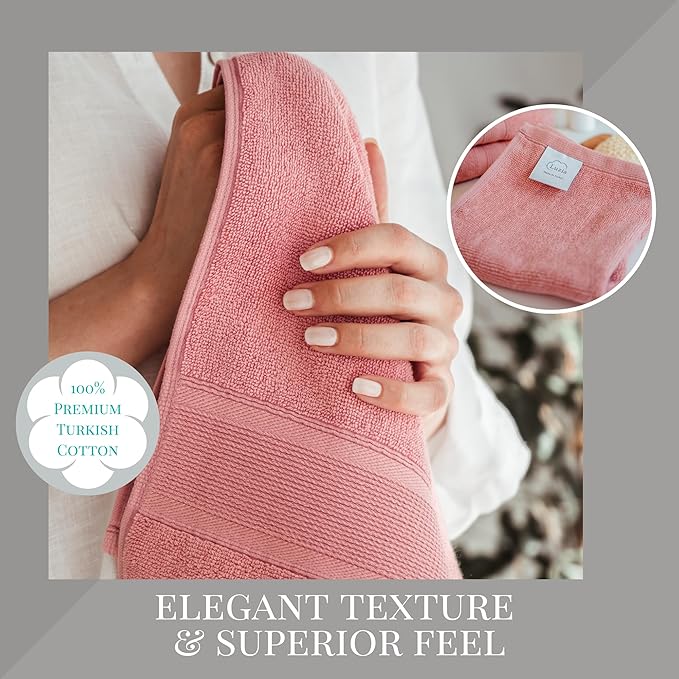 Luzia 8 Piece Bathroom Towel Set - 100% Turkish Cotton, Premium Quality - 2 Bath Towels 2 Hand Towels and 4 Washcloths (Coral)