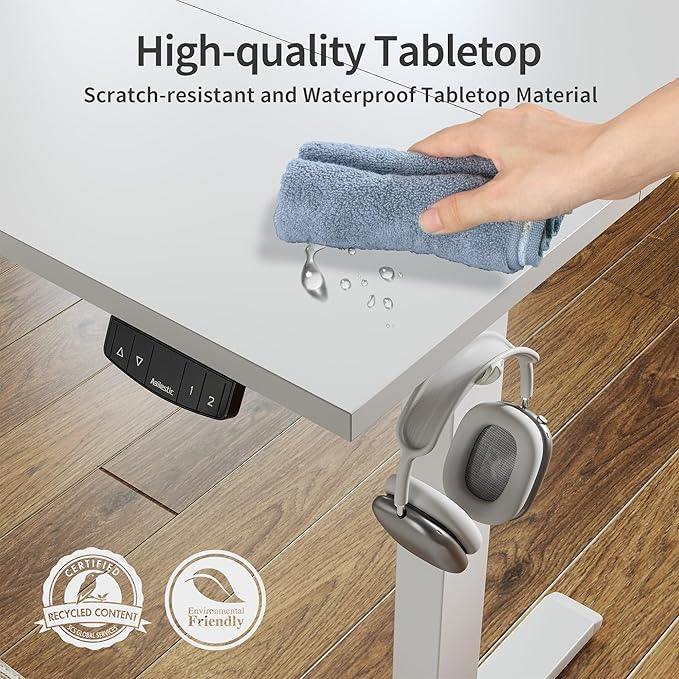 Agilestic Electric Standing Desk, 48 x 24 Inches Height Adjustable Desk, Sit Stand up for Work Office Home, Ergonomic Rising Computer Table with Memory Preset, White