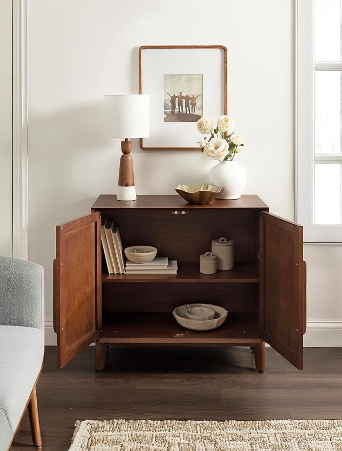 Kate and Laurel McCutcheon Modern Two-Door Mango Wood Floor Storage Cabinet, 30 x 15 x 30, Walnut Brown, Transitional Living Room TV Stand for Use as Sideboard Buffet Cabinet or Bar Storage Buffet