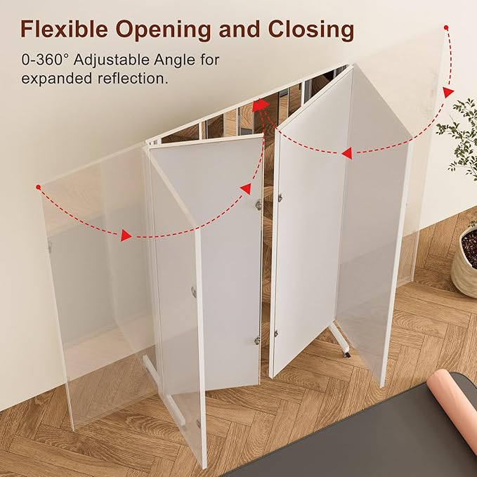 brisafe Full Length Mirror with 360° Wheels, 95"x71" Foldable Floor Mirror with Nano-Tech Shatterproof Film - Ultra-Large Mobile Mirror for Home Gym, Dance Studio & Commercial Spaces (Black)