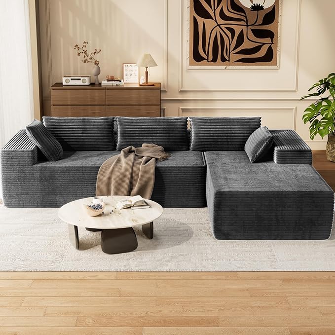 105.5" Modular Sectional Sofa L-Shape, Modular Cloud Sofa with Deep Seat for Living Room Bedroom, Upholstered Couches No Assembly Required (Gray Right Facing Chaise)