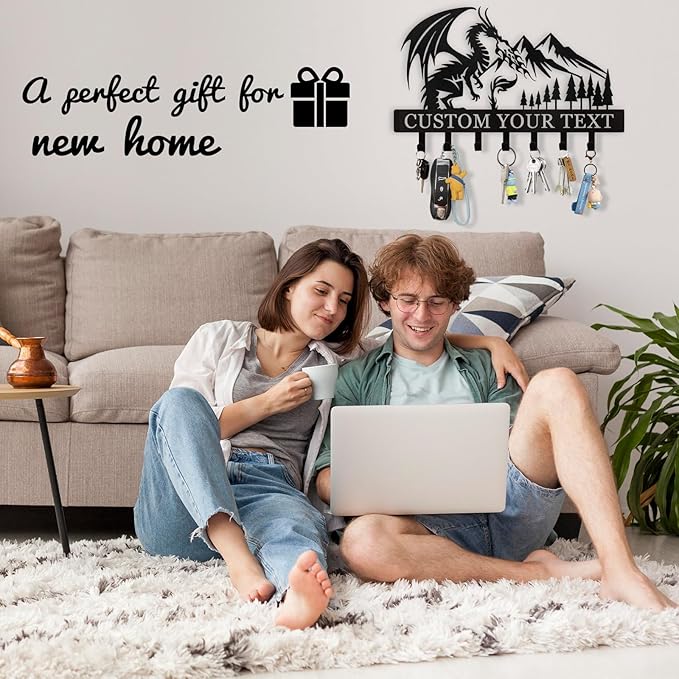 Personalized Key Holder Wall Mounted, Custom Dragon Design Key Holder for Wall, Metal Key Holder Hooks Organizer, Key Hanger Decor for Living Room, Kitchen, Entryway