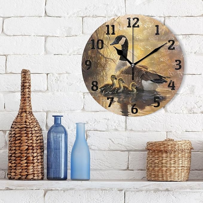 Wall Clock Canada Geese and Goslings Silent Non Ticking Wall Clock Decorative Battery Operated Wall Clocks for Home Kitchen Bedroom Living Room Office
