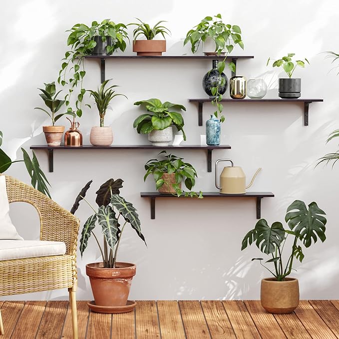 DINZI LVJ Long Wall Shelves, 47.3Inch Wall Mounted Shelves Set of 2, Extra Large Floating Storage Ledges with Sturdy Metal Brackets for Living Room, Bathroom, Bedroom, Kitchen, Espresso