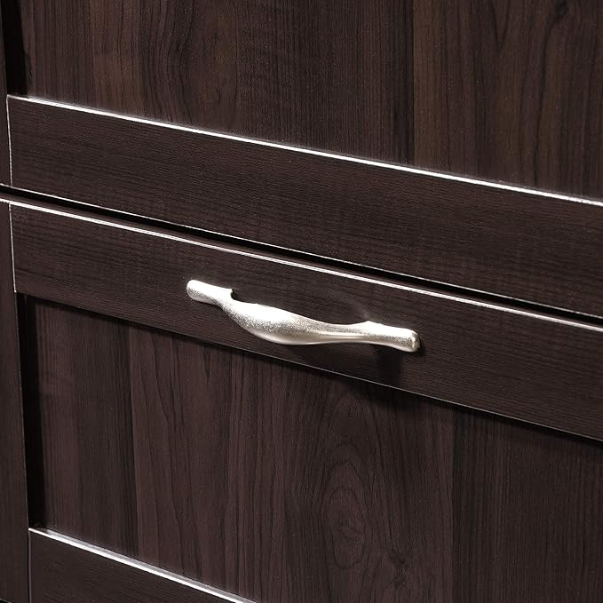 Sauder Select Multipurpose Bedroom Armoire Wardrobe Closet Pantry Storage Cabinet with Storage Drawers and Hanging Rail, in Cinnamon Cherry