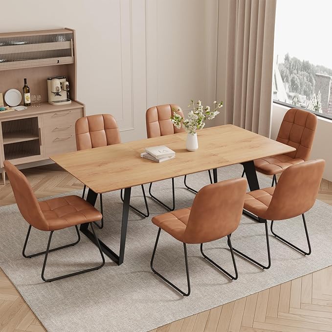 ZckyCine Expandable Dining Table Set for 6, 51"-67" Extendable Rectangular Wooden Table with 6 Chairs, Modern Space-Saving Kitchen & Dining Room Furniture for Apartment