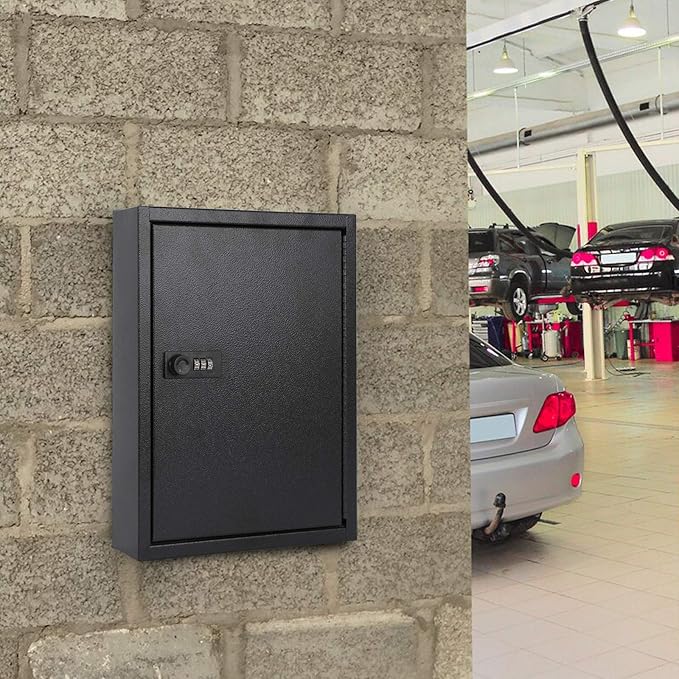 KYODOLED Locking Key Cabinet, 60 Key Storage Lock Box with Code, Key Box Wall Mount with Combination Lock, Key Hooks & Tags Key Labels(Black,60 Key)