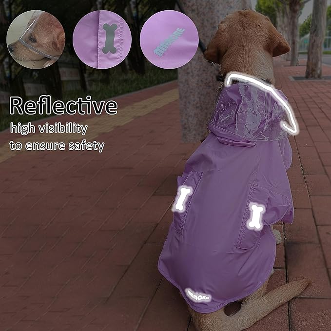 Waterproof Dog Raincoat, Adjustable Reflective Lightweight Pet Rain Clothes with Poncho Hood(X-Small, Light Purple)