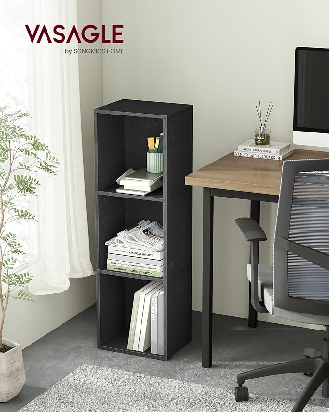 VASAGLE Custos Collection - Bookshelf, 3-Tier Bookcase, Book Shelf, Open Storage Shelf, 9.4 x 11.8 x 37.3 Inches, for Living Room, Home Office, Dining Room, Ebony Black ULBC433B01