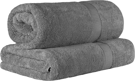 Superior Egyptian Cotton Pile Bath Sheet Set of 2, Ultra Soft Luxury Towels, Thick Plush Essentials, Absorbent Heavyweight, Guest Bath, Hotel, Spa, Home Bathroom, Shower Basics, Charcoal