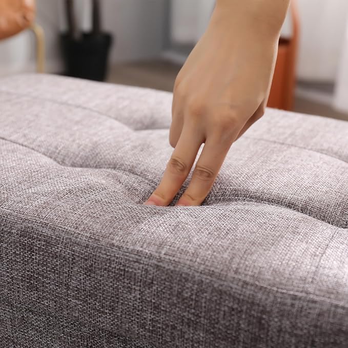 CUYOCA 45.3 Inches Storage Ottoman Bench Foldable Seat Footrest Shoe Bench End of Bed Storage with Flipping Lid, 166L Storage Space, Linen Fabric Brown