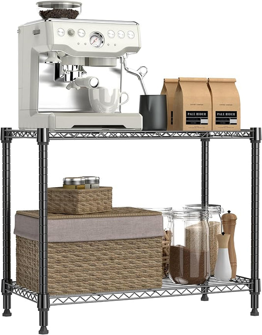 IZEUK 2 Tier Adjustable Metal Storage Shelving Unit, Heavy Duty Wire Rack Organizer for Kitchen, Living Room or Office, 220 lbs Capacity, 27.6 W x 11.8 D x 23.4 H, Black