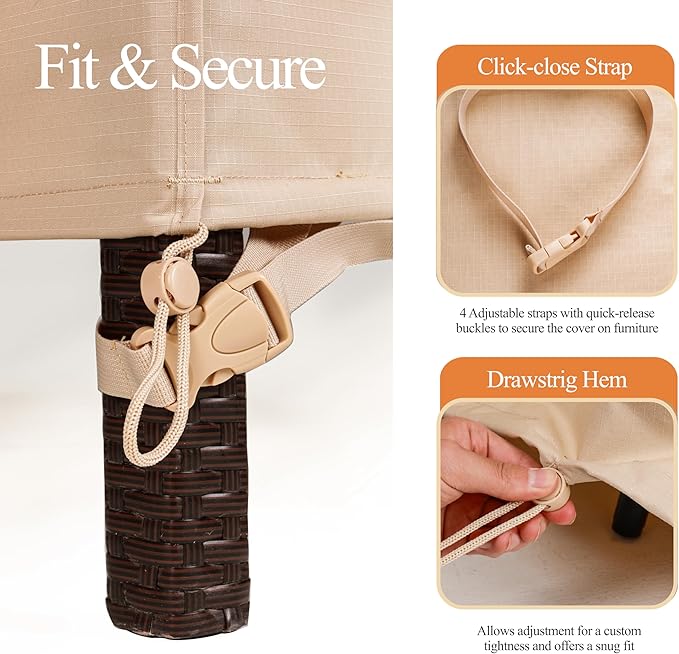 WJ-X3 Large Rectangular Outdoor Sectional Furniture Set Cover Waterproof, Dining Table Cover Wind Resistant, 160W x 90D x 36H in, Beige