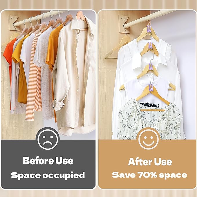 Mlici Hanger Extender Space Saver for Closet, 60 Pack Clothes Hanger Connector, Clothes Extender Hooks for Stacking Closet Organization (Purple)