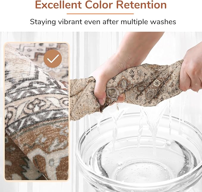 OPPODREAM Thin Area Rugs 3x5, Washable Rugs with Non Slip Backing, Low-Pile Throw 3x5 Carpet, Faux Cashmere 3 x 5 Carpet, Brown