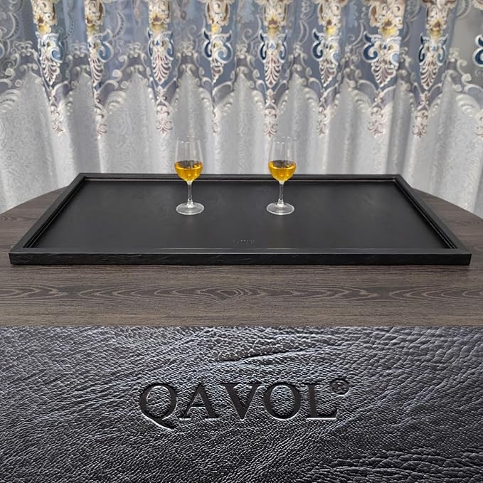 40 * 20 inches High-End Light Luxury Leather Rectangle Oversized Service Tray for Ottoman Tray, Coffee, Food, Family Dinner, Picnic, Party Essentials (Black, 40 * 20 inch)