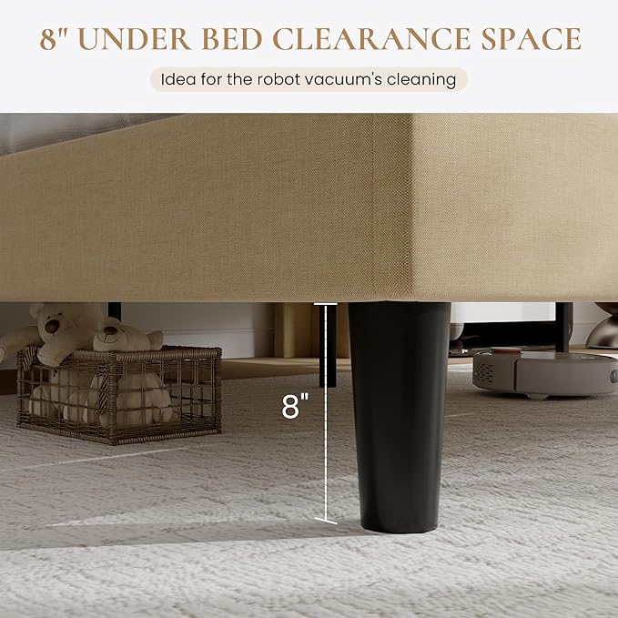 SHA CERLIN Queen Size Platform Bed Frame with Charging Station, Velvet Wingback Headboard with Storage Shelf, Wooden Slats Support, Ample Under-Bed Space, No Box Spring Needed, Easy Assembly, Beige