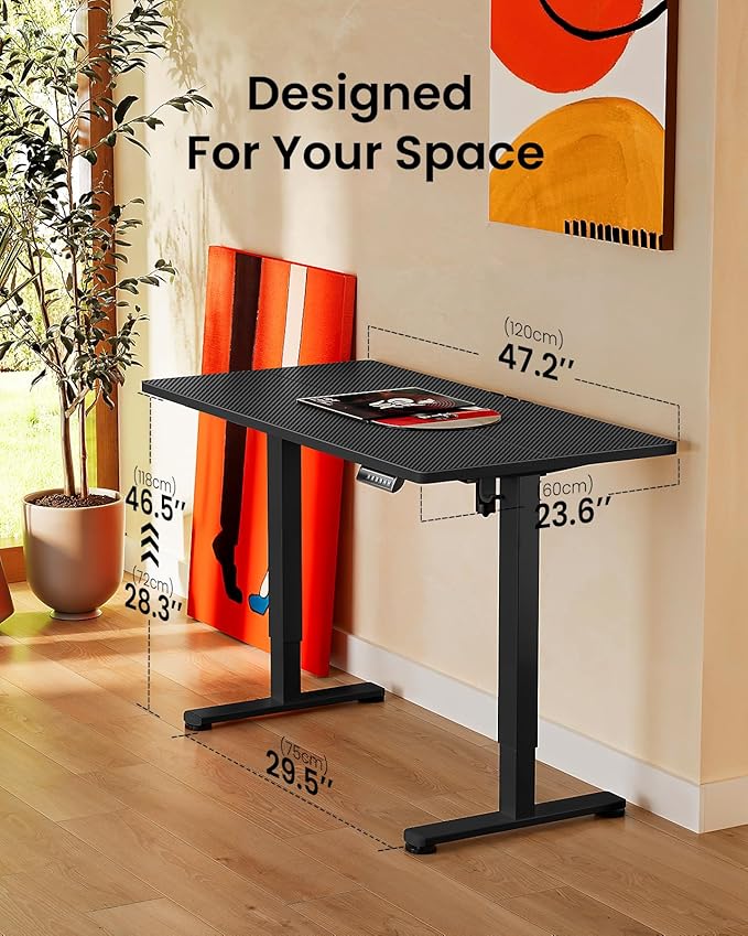 ErGear Height Adjustable Electric Standing Desk, 47.2 x 23.6 Inches Sit Stand up Desk, Memory Computer Home Office Desk with Two-Piece Desktop (Carbon Fiber Black)