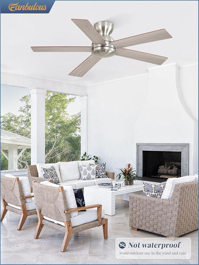 Fanbulous 42 Inch Flush Mount Ceiling Fans no Light, Brushed Nickel Modern Ceiling Fans, 6-Speeds, Quiet Reversible DC Motor, Outdoor/Indoor Ceiling Fan for Patios, Living Room, Bedroom