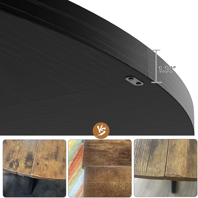 GAOMON Industrial Round Dining Table, 47 Inch Round Kitchen Table for 4, Dinner Table with Wooden Top and Metal Base for Dining Room, Living Room (Black, 47.2 in w/Storage)