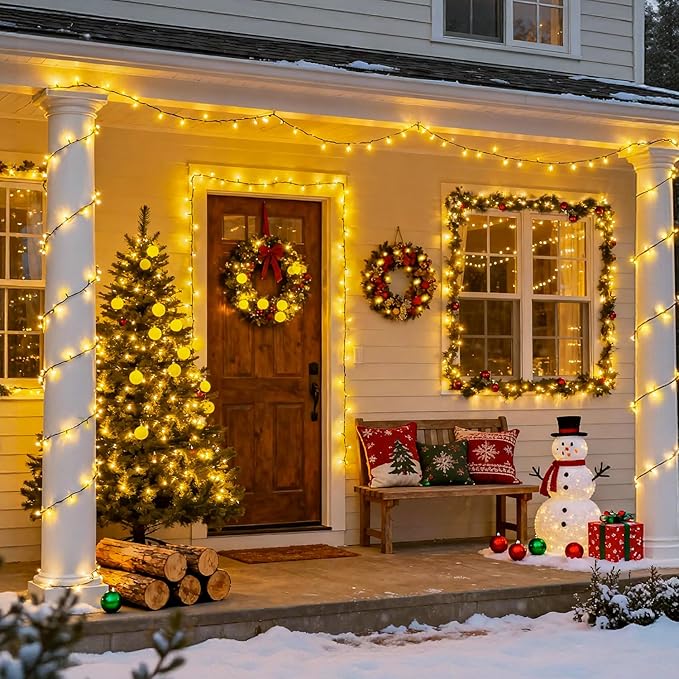 JMEXSUSS 2 Pack Solar Christmas Lights Outdoor, Total 400 LED 151FT Solar String Lights Outdoor Waterproof, 8 Modes Warm White Christmas Light for Outside Patio Yard Tree Garden Xmas Decorations