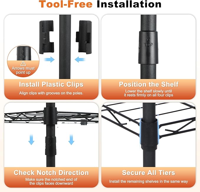 Whitmor 4 Tier Storage Shelves, Heavy Duty Metal Shelving, 400 lbs Capacity per Shelf, 1600 lbs Total, Easy Assembly for Kitchen, Garage, Plant, 18" L x 12" W x 38" H, Black