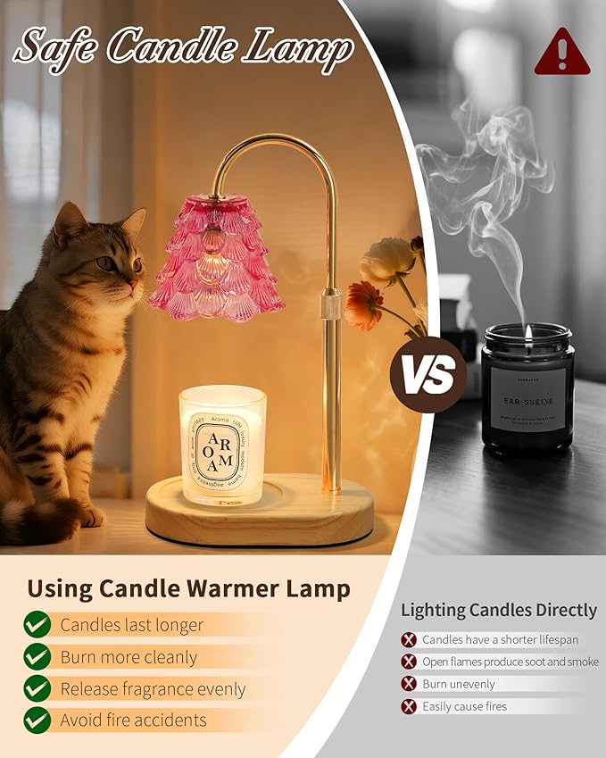 Seniny Electric Candle Warmer Lamp - with Time Dimmable Adjustable Height Candle Lamp Warmer for Jar Candles,Christmas Wax Melt Wamer, Birthday Gifts for Women Mom, House Warming Gifts New Home Decor