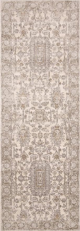 Loloi Teagan Collection TEA-03 Ivory/Sand 2'-8" x 10'-6" Runner Rug, Large, Soft Neutral Rug, High-Traffic for Living Room, Bedroom, Home Office, Dining Area