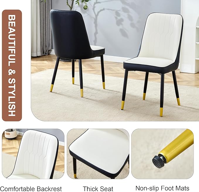 Dining Chairs Set of 8，Modern Dining Chairs, Equipped with PU Leather Backrest Cushions and Metal Legs, Suitable for Restaurants, Kitchens, and Dining Room Chairs