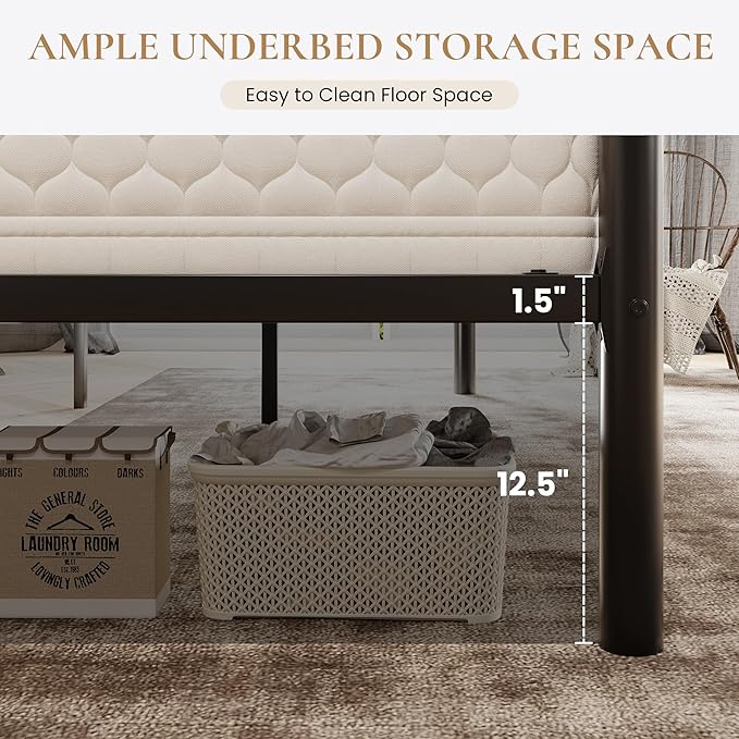 SHA CERLIN 14 Inch Full Size Metal Bed Frame with Iron-Art Headboard and Footboard,Under Bed Storage Space,Platform Bed with Metal Slats Support,Easy Assembly,Noise Free,No Box Spring Needed,Black