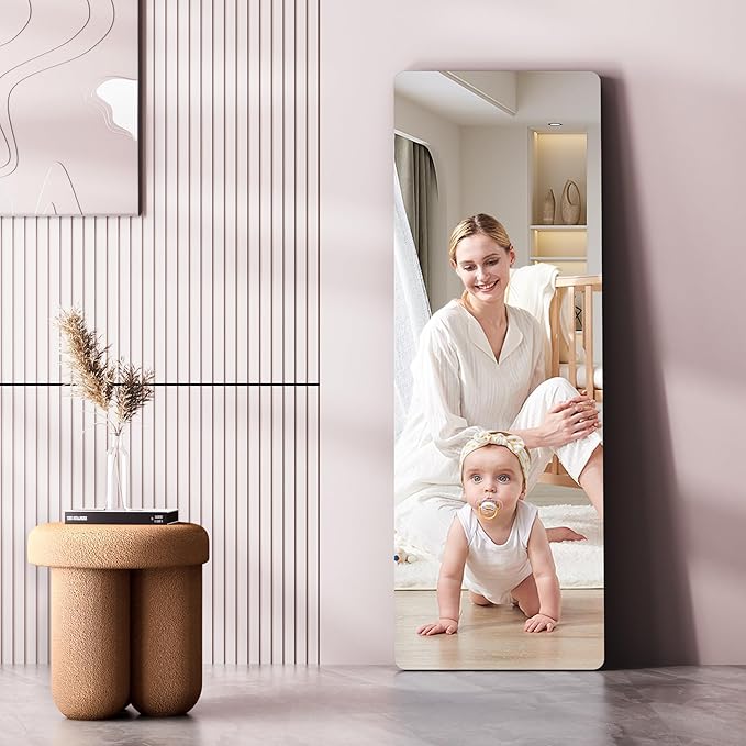 Hasipu Door Mirror Full Length, 47"x 16" Full Body Over The Door Hanging Wall Mounted Mirror for Bedroom, Living Room, Cloakroom, Round White