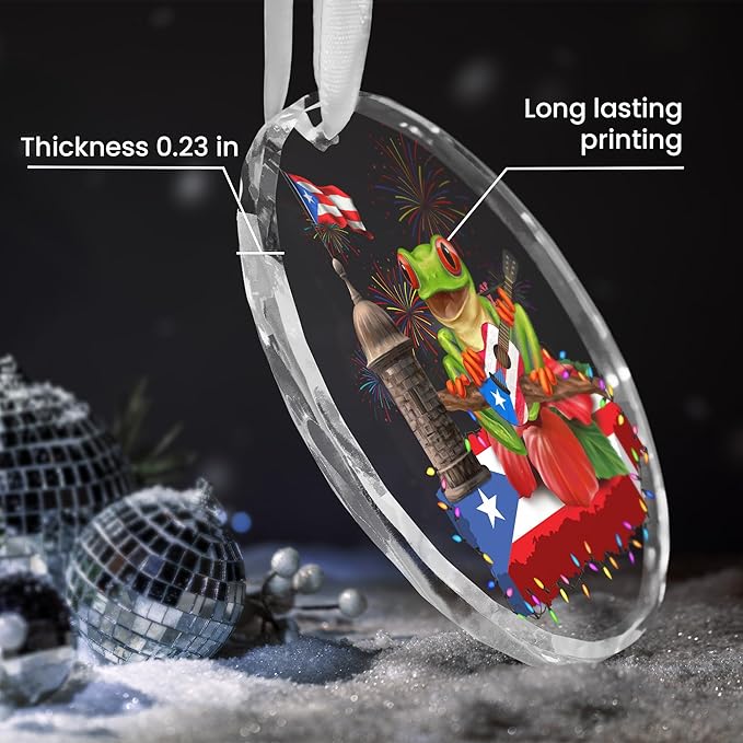 FLAGWIX Christmas Puerto Rico Gifts for Women Men - Coqui Frog Glass Ornaments 2025 for Tree Decorations - Puerto Rico Christmas Ornament for Home Decor Indoor, Gifts for Mom Dad, Friend Gift Ideas