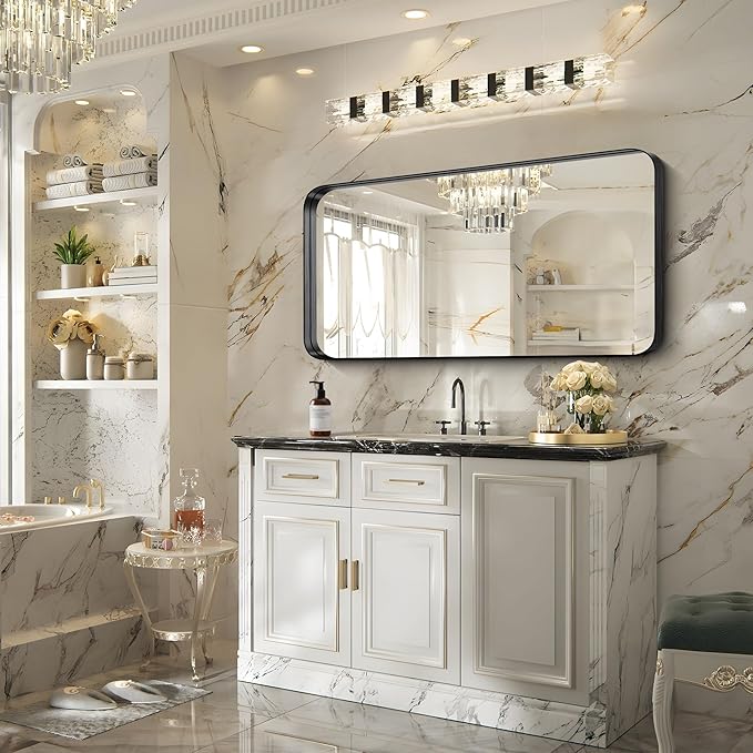 FORBATH 24x48 Inch Bathroom Mirror, Brushed Black Deep Frame Narrow Wall Mirror with Rounded Corners, Anti-Rust Tempered Glass for Modern Farmhouse Vanity (Horizontal/Vertical)