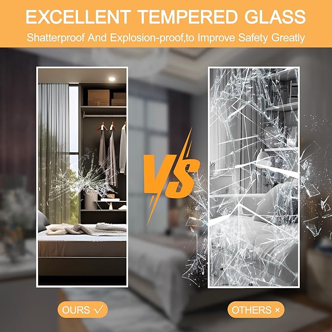 Hasipu Door Mirror Full Length, 44"x 16" Full Body Over The Door Hanging Wall Mounted Mirror for Bedroom, Living Room, Cloakroom, Square White