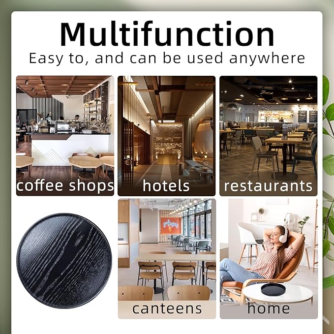 Round Solid Wood Serving Tray 21CM Black,Decorative Wooden Serving Plate for Tea Coffee Snack Food Meals,Ottoman Breakfast Tray with Raised Edge,for Home,Kitchen,Bathroom,Party,Restaurant Decor(8.26")