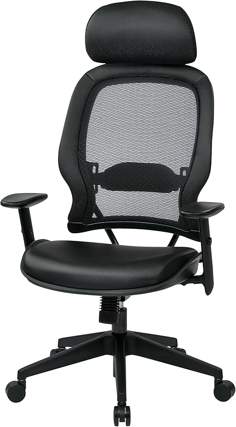 Space Seating Professional AirGrid Back and Padded Black Eco Leather Seat, 2-to-1 Synchro Tilt Control, Adjustable Arms and Tilt Tension with Nylon Base Executives Chair with Adjustable Headrest
