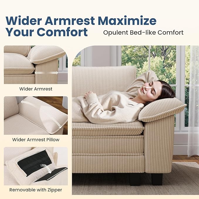 PHI VILLA Cloud Modular Couches Sets, 157.5" Sectional Sofa with Upholstered Deep Seat, 4-Seater Long Couches for Living Room Apartment, Corduroy Fabric, Beige