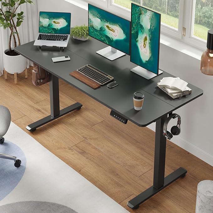 Casaphoria 55 x 24 inches Electric Standing Desk, Sit to Stand Desk with Memory Height Adjustment, Home Office Computer Desk for Writing and Games, Black