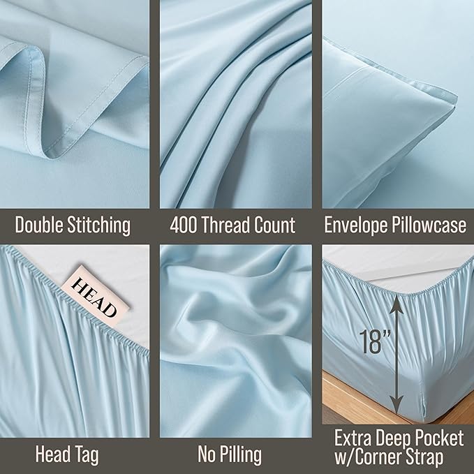 Bella Coterie Luxury Bamboo Viscose Twin Size Sheet Set | 100% Organically Grown | Ultra Soft | Cooling for Hot Sleepers | 18" Deep Pocket [Coastal Blue]