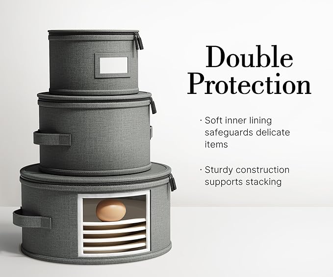 Hard Shell China Storage Containers – 5 Piece Set for Storing Dinner Plates, Salad Plates, Mugs, Quilted Dividers for Safe Moving and Seasonal Storage, Grey