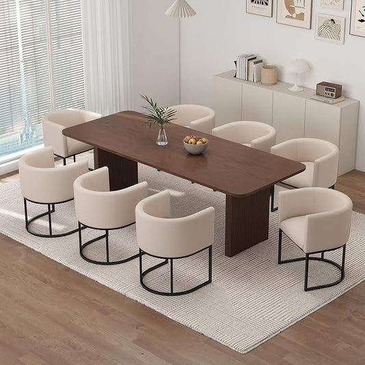 Linen Fabric Dining Chairs Set of 8 Modern Barrel Arm Chairs with Black Frame Upholstered Kitchen Chairs 18.5" Wide Accent Chairs for Living Room Dining Room Restaurant, Cream