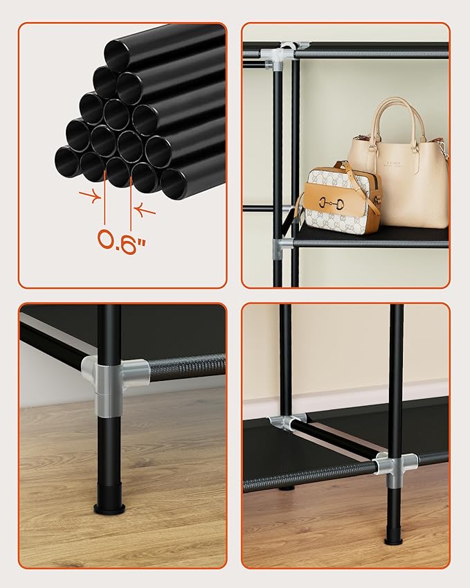 Portable Closet, 48 Inch Large Capacity Wardrobe Closet, Clothes Storage Organizer with Shelves and Hanging Rod, Easy to Assembly, Black PCT221B01