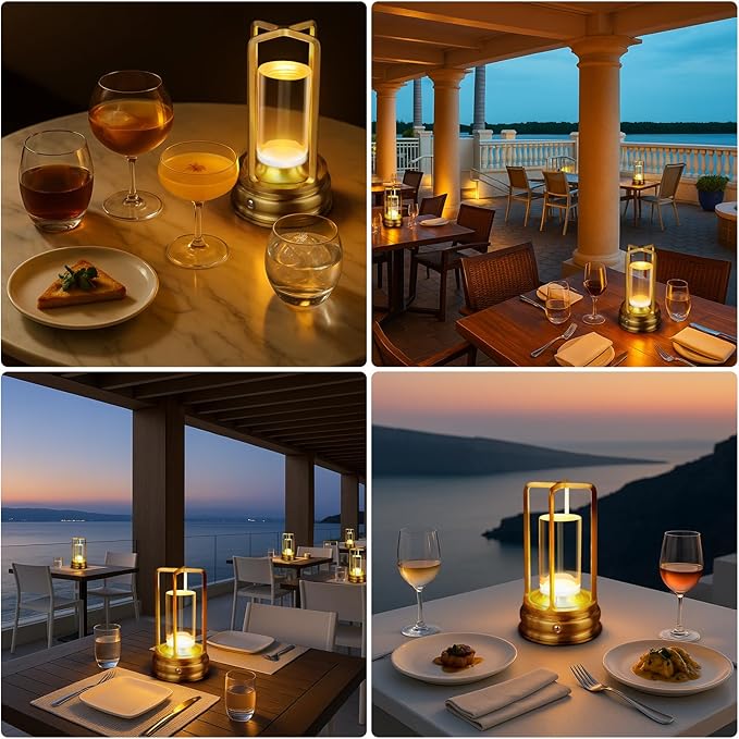 Rechargeable Cordless Metal Table Lamp – Portable LED Desk Lamp with 3-Color Infinite Dimming, Battery Powered for Indoor & Outdoor Use, Bedroom, Restaurant, Bar, Coffee Shop, or Camping