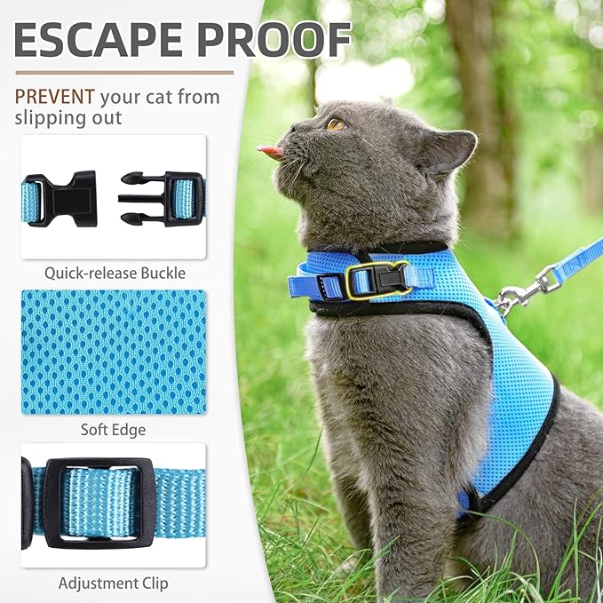PUPTECK Soft Mesh Cat Vest Harness and Leash Set Puppy Padded Pet Harnesses Escape Proof for Cats Small Dogs Rabbits Bunny